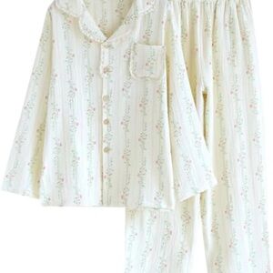 Girls' Cream Floral Pajama Set - Soft Cotton Sleepwear